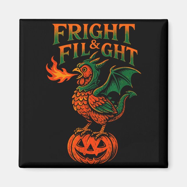 Fright &amp; flight dragon chicken halloween magnet (Front)