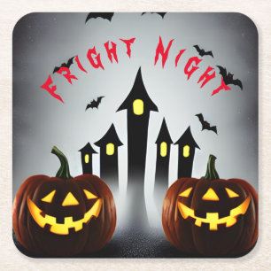 Fright Night Creepy Halloween Jack 'o Lantern Square Paper Coaster