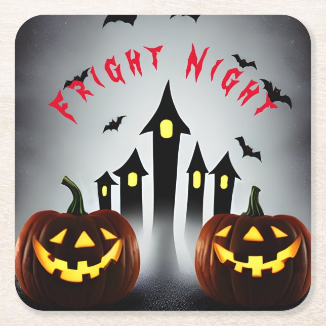Fright Night Creepy Halloween Jack 'o Lantern Square Paper Coaster (Front)