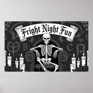 Fright Night Fun: Skeleton on Throne Design Poster
