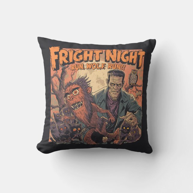 Fright Night Horror Poster – Retro Werewolf and Mo Cushion (Front)