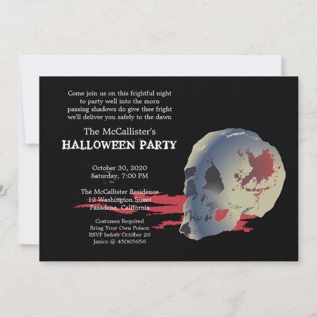 Fright Night Skull Halloween Costume Party Invitation (Front)