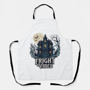Fright Vibes Haloween Haunted House Full Moon Bats Apron