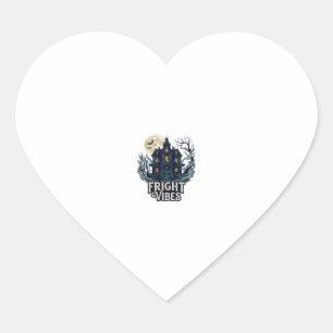Fright Vibes Haloween Haunted House Full Moon Bats Heart Sticker