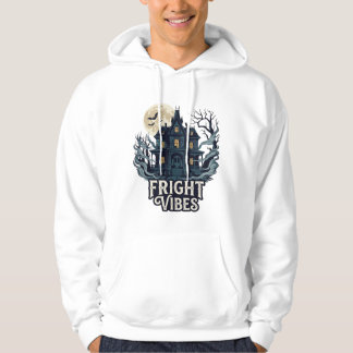 Fright Vibes Haloween Haunted House Full Moon Bats Hoodie