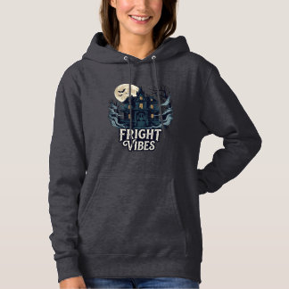 Fright Vibes Haloween Haunted House Full Moon Bats Hoodie