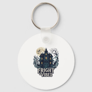 Fright Vibes Haloween Haunted House Full Moon Bats Key Ring