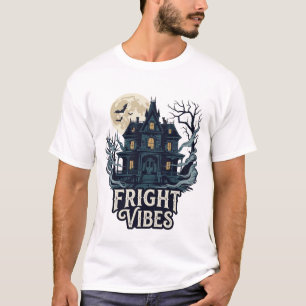 Fright Vibes Haloween Haunted House Full Moon Bats T-Shirt