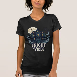 Fright Vibes Haloween Haunted House Full Moon Bats T-Shirt