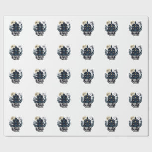 Fright Vibes Haloween Haunted House Full Moon Bats Wrapping Paper