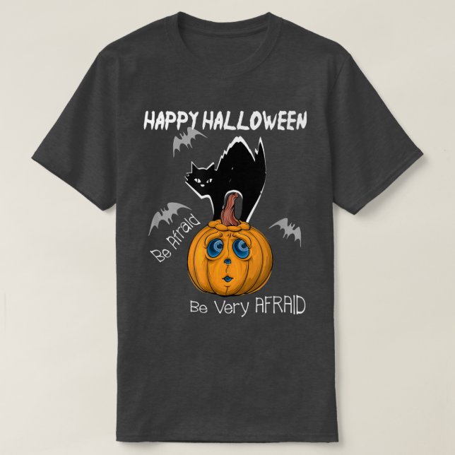 Frightened Black Cat Terrified JackOLantern Flying T-Shirt (Design Front)