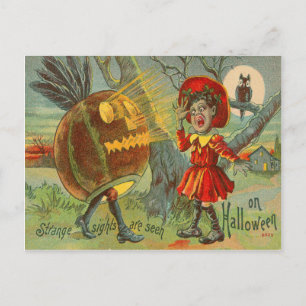 Frightened Child Owl Full Moon Jack O' Lantern Postcard