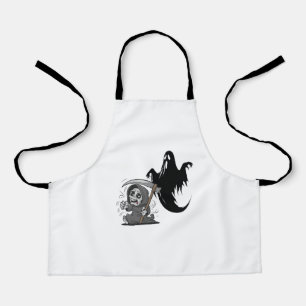 Frightened grim reaper and ghost. apron