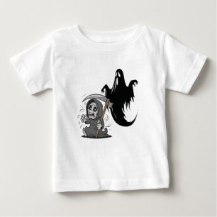 Frightened grim reaper and ghost. baby T-Shirt