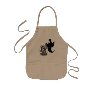 Frightened grim reaper and ghost. kids apron