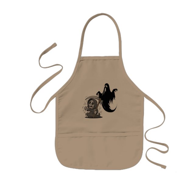 Frightened grim reaper and ghost. kids apron (Front)