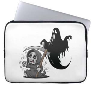 Frightened grim reaper and ghost. laptop sleeve