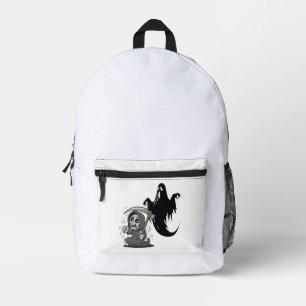 Frightened grim reaper and ghost. printed backpack
