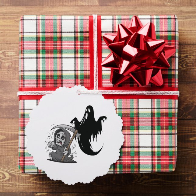 Frightened grim reaper and ghost. tree decoration card (Insitu (Gift))