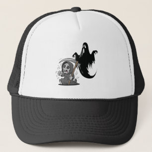 Frightened grim reaper and ghost. trucker hat