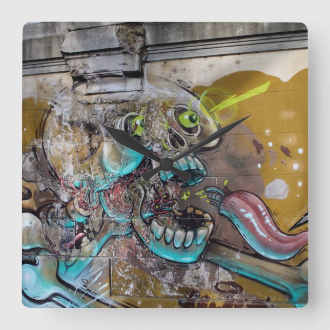 Frightened Skull Square Wall Clock (Front)