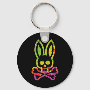 Frightening Bunny Rabbit Face Tie Dye Happy Easter Key Ring