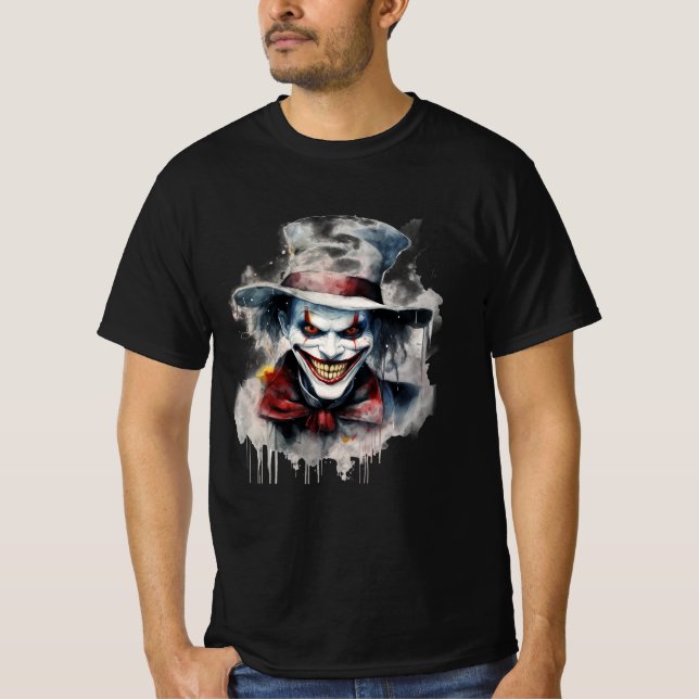 Frightening Face: Evil Clown Smile in Halloween T-Shirt (Front)