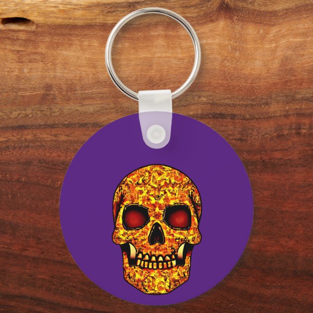 Frightening Halloween skull with red eyes  Key Ring (Back)