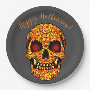 Frightening Halloween skull with red eyes Paper Plate