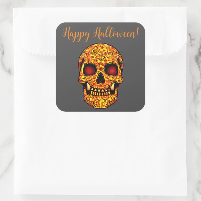 Frightening Halloween skull with red eyes  Square Sticker (Bag)