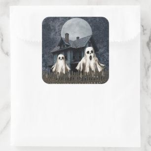 Frightening White Ghosts on a Haunted Background Square Sticker
