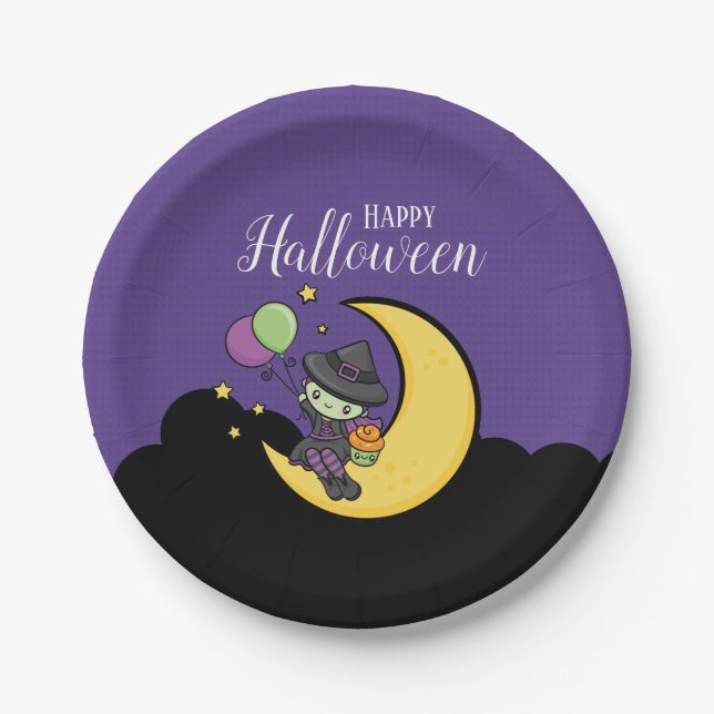 Frightfully Cute Halloween Witch Paper Plate (Front)