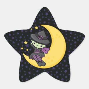 Frightfully Cute Halloween Witch Star Sticker