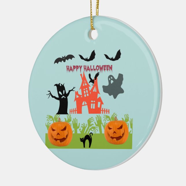 Frightfully Delightful  Halloween Ceramic Ornament (Left)