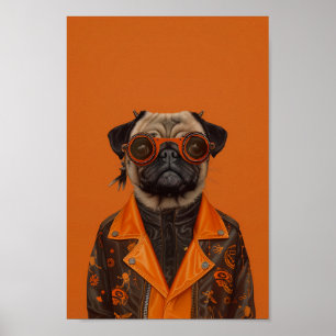 Frightfully Fashionable Pug Poster