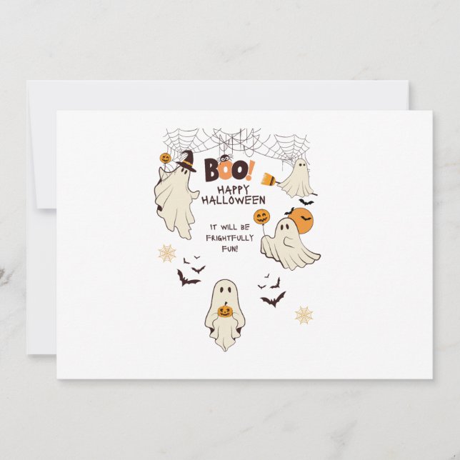 Frightfully Fun Ghosts – Cute Halloween Cartoon  Invitation (Front)