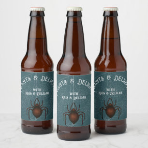 Frights and Delights Spider Halloween Personalised Beer Bottle Label