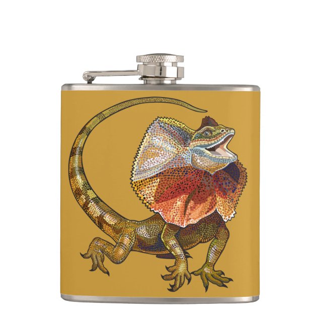 frill necked lizard hip flask (Front)