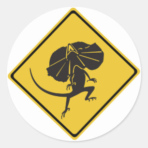 Frill-necked Lizards Crossing, Traffic Sign, AU Classic Round Sticker