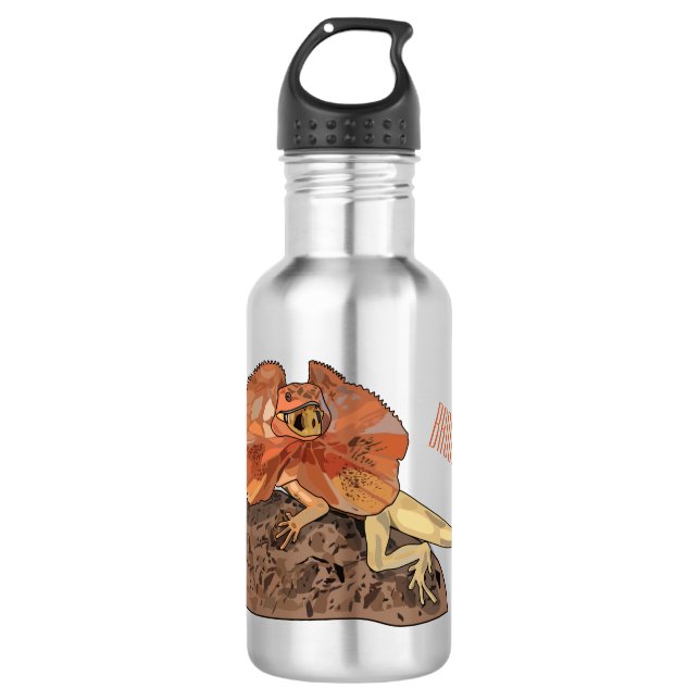 Frilled-neck lizard cartoon illustration 532 ml water bottle (Front)