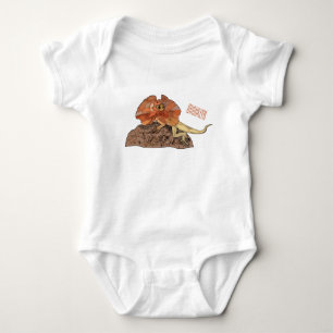 Frilled-neck lizard cartoon illustration baby bodysuit