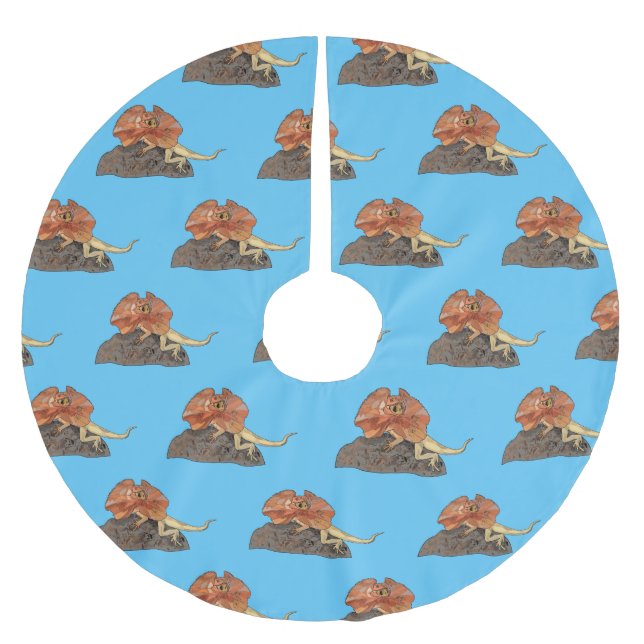 Frilled-neck lizard cartoon illustration brushed polyester tree skirt (Front)