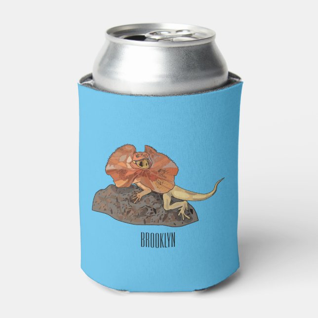 Frilled-neck lizard cartoon illustration can cooler (Can Front)