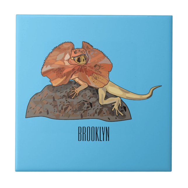 Frilled-neck lizard cartoon illustration ceramic tile (Front)