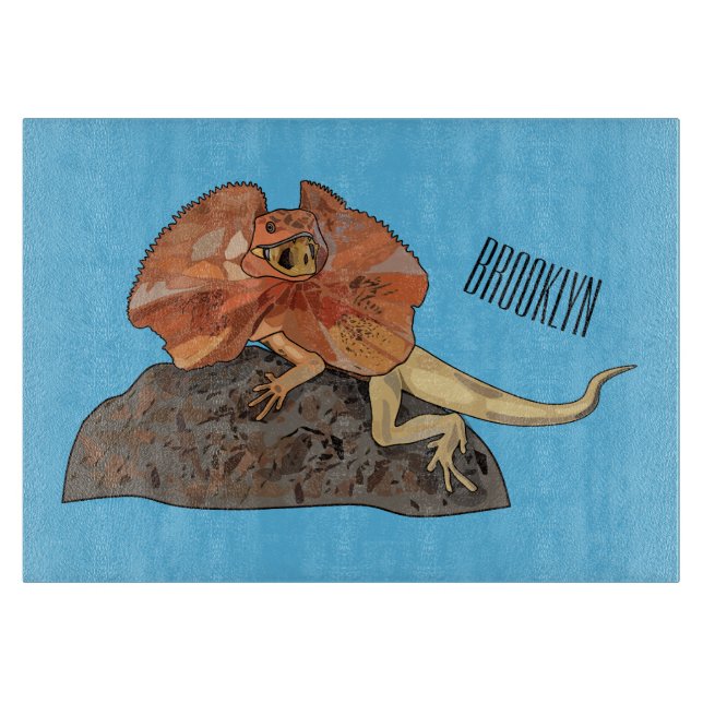 Frilled-neck lizard cartoon illustration cutting board (Front)