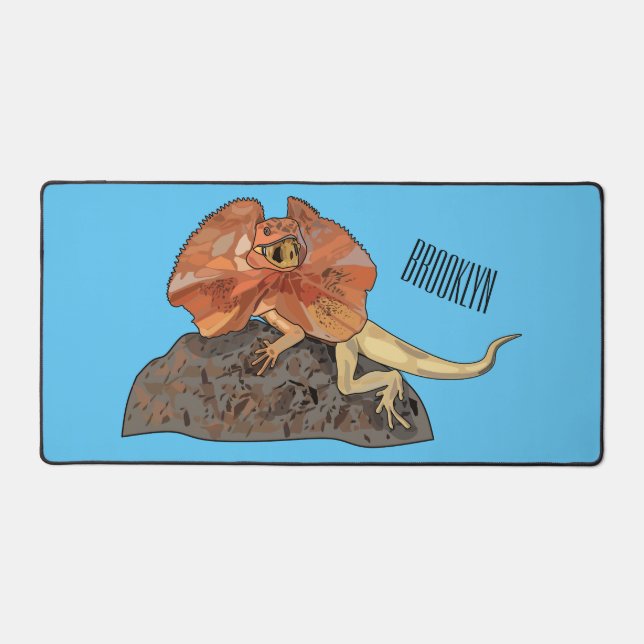 Frilled-neck lizard cartoon illustration desk mat (Front)