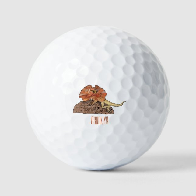 Frilled-neck lizard cartoon illustration golf balls (Front)