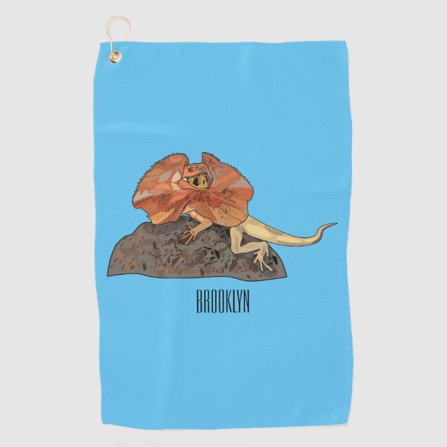 Frilled-neck lizard cartoon illustration golf towel (Front)
