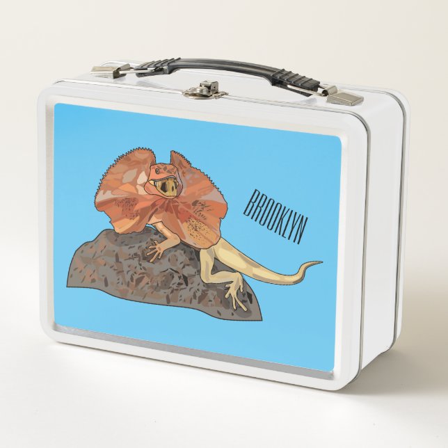 Frilled-neck lizard cartoon illustration metal lunch box (Front)
