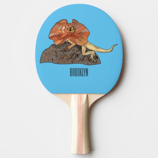 Frilled-neck lizard cartoon illustration ping pong paddle (Front)